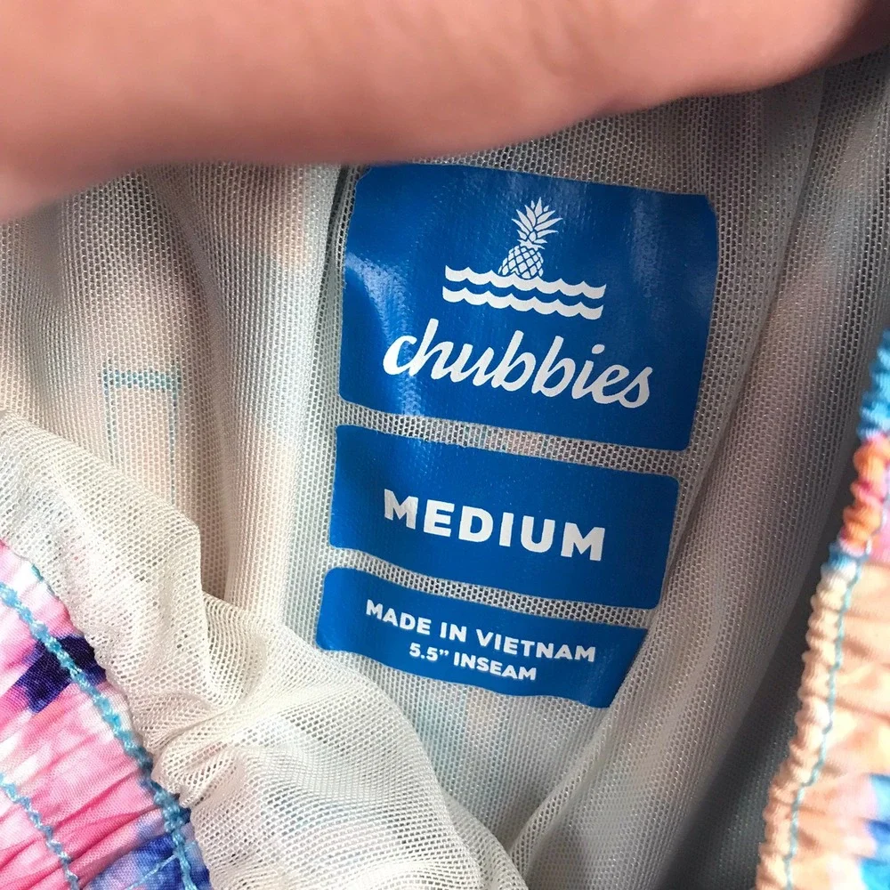 Chubbies Blue Floral Linerless Swim Trunks with Pink & Peach Accents